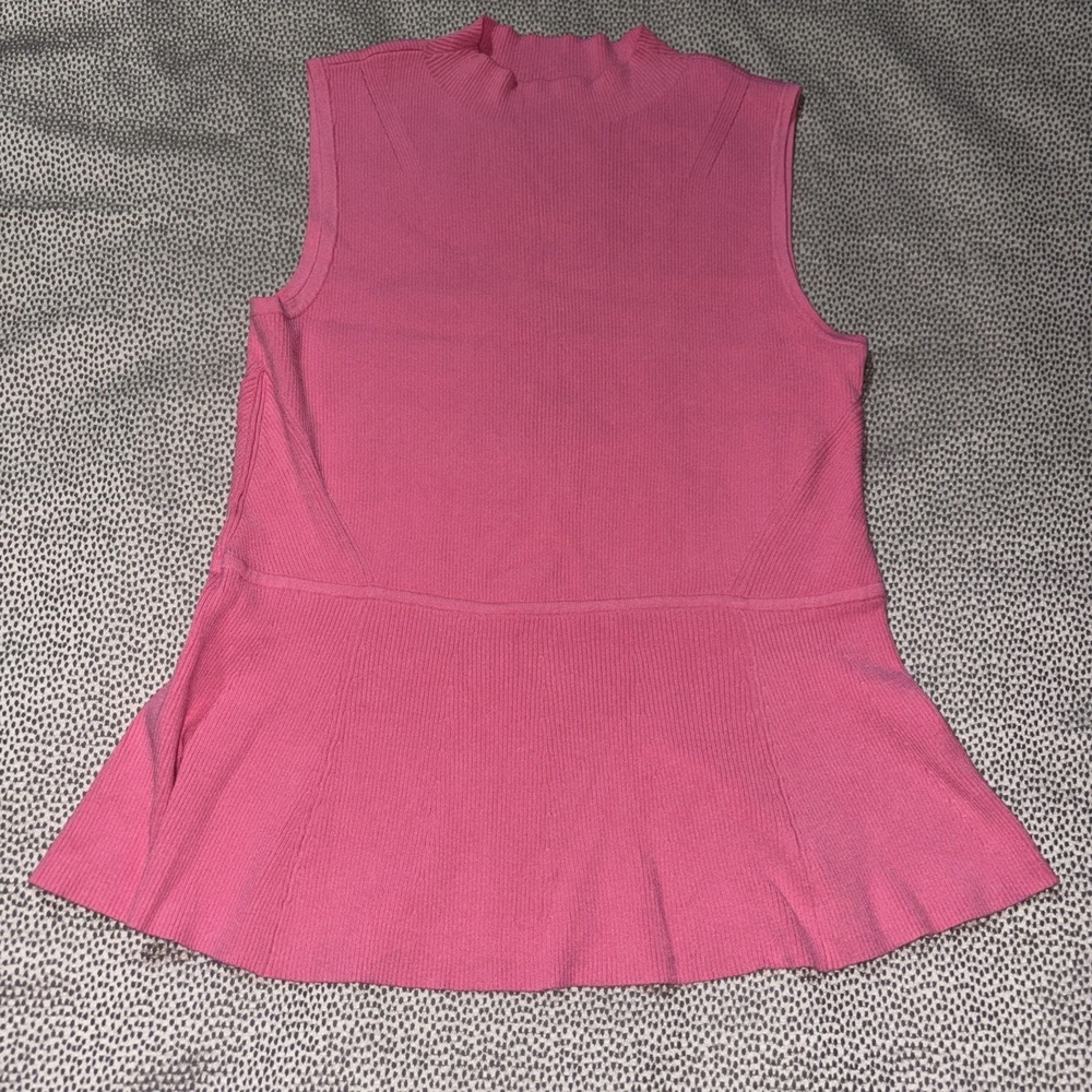 TALBOTS PINK RIBBED PEPLUM TOP SIZE Large Form‎ Fitting